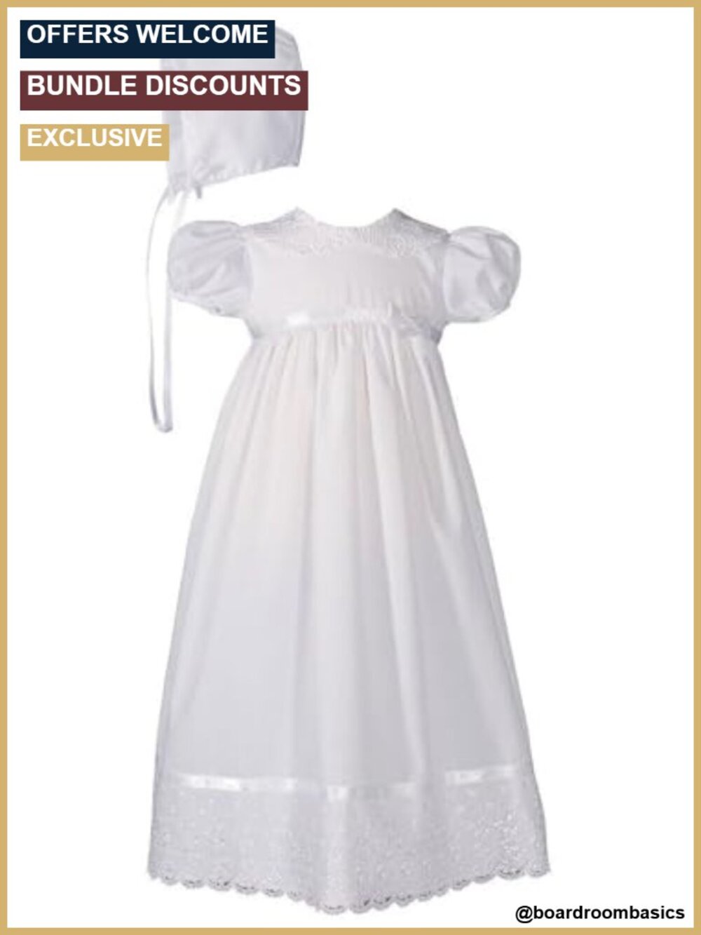 Girls 24" Poly Cotton Batiste Christening Baptism Gown Lace Collar